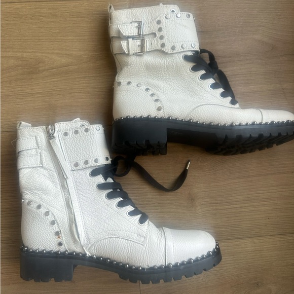 Sam Edelman Jennifer White Studded Combat Boots - Picture 2 of 7